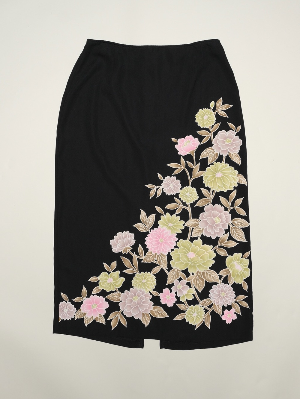 Vintage Floral Print Midi Skirt with Back Slit Size 12